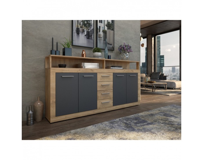 Štvordverová komoda so zásuvkami Lunysa 2 New - dub artisan / grafit