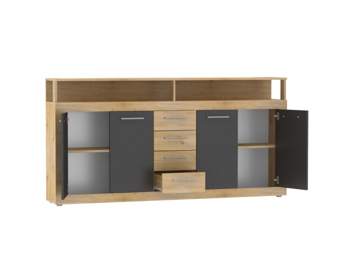 Štvordverová komoda so zásuvkami Lunysa 2 New - dub artisan / grafit