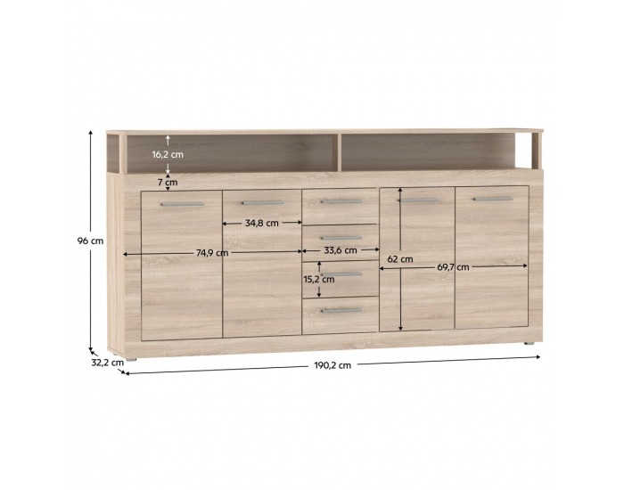 Štvordverová komoda so zásuvkami Lunysa 2 New - dub sonoma
