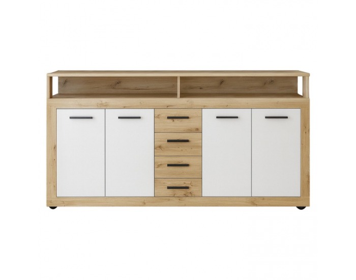 Štvordverová komoda so zásuvkami Lunysa - dub artisan / biela