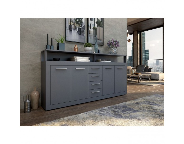 Štvordverová komoda so zásuvkami Lunysa - grafit