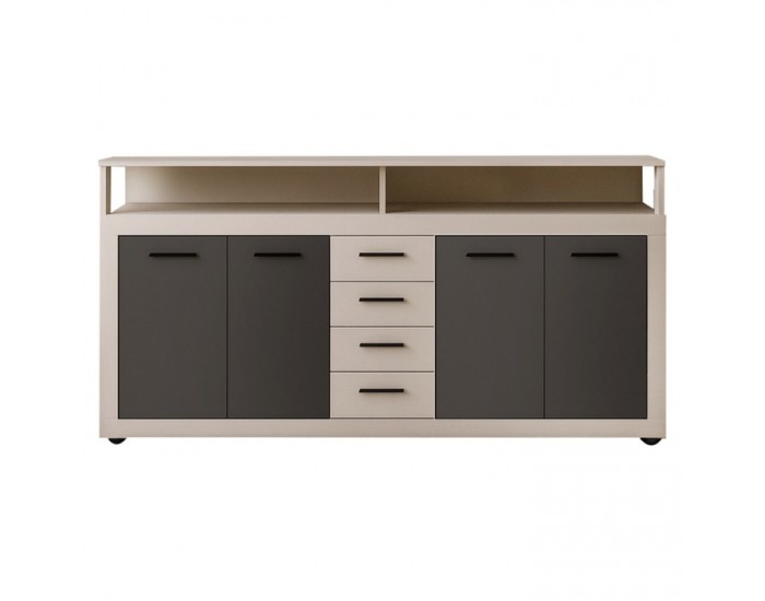 Štvordverová komoda so zásuvkami Lunysa - kašmír / čierna