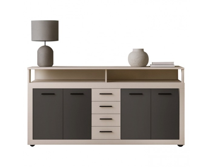 Štvordverová komoda so zásuvkami Lunysa - kašmír / čierna