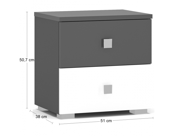 Nočný stolík (2 ks) Lupe N - sivá / biely lesk / sivý lesk
