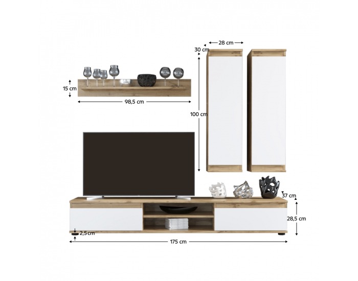 Obývacia stena Lusiana - dub wotan / biela