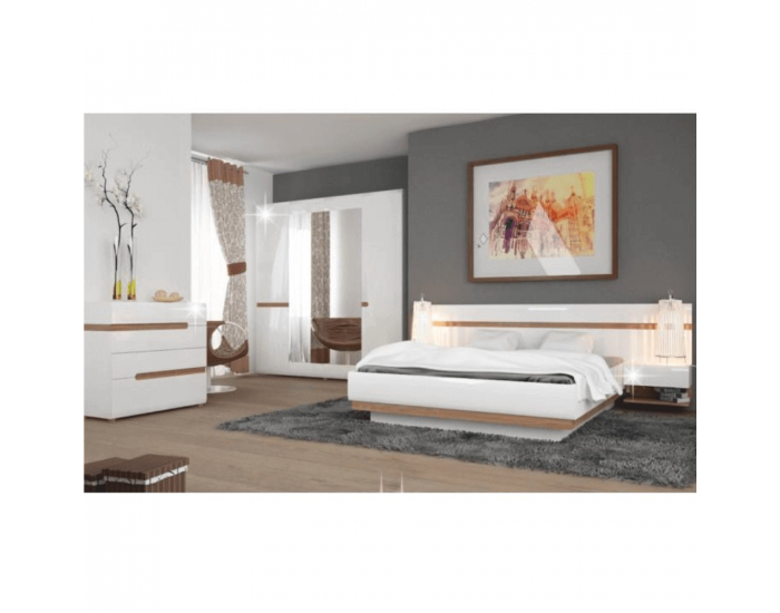 Šatníková skriňa so zrkadlom Lynatet 23 - biela / biely vysoký lesk / dub sonoma truflový