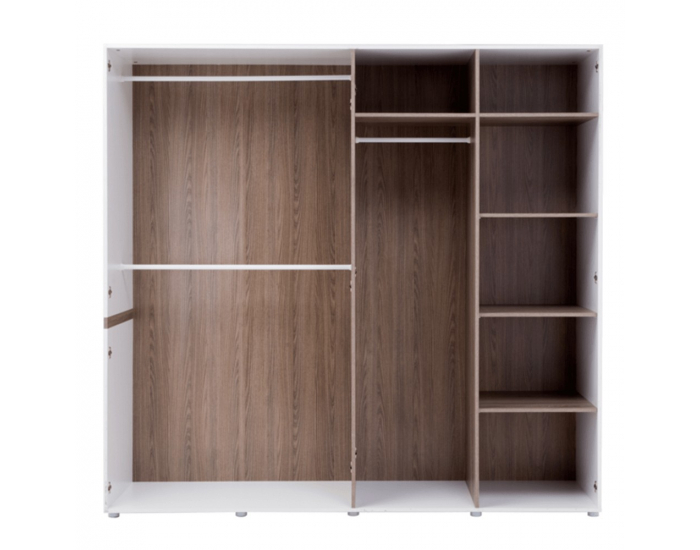 Šatníková skriňa so zrkadlom Lynatet 23 - biela / biely vysoký lesk / dub sonoma truflový