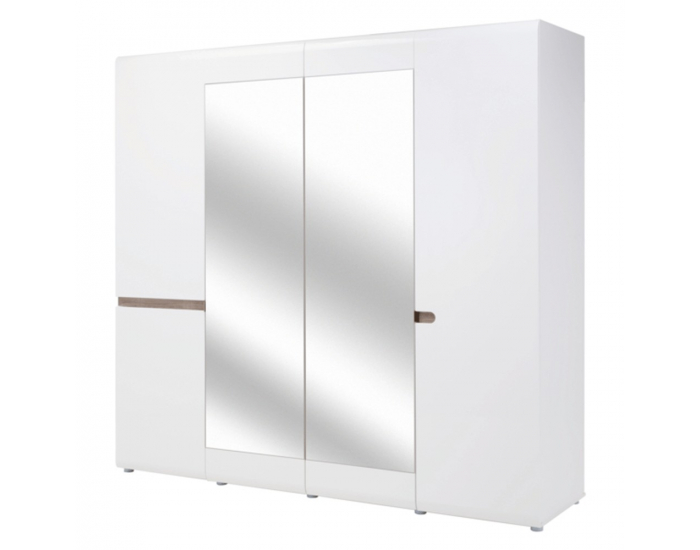 Šatníková skriňa so zrkadlom Lynatet 23 - biela / biely vysoký lesk / dub sonoma truflový