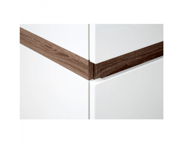 Šatníková skriňa so zrkadlom Lynatet 23 - biela / biely vysoký lesk / dub sonoma truflový