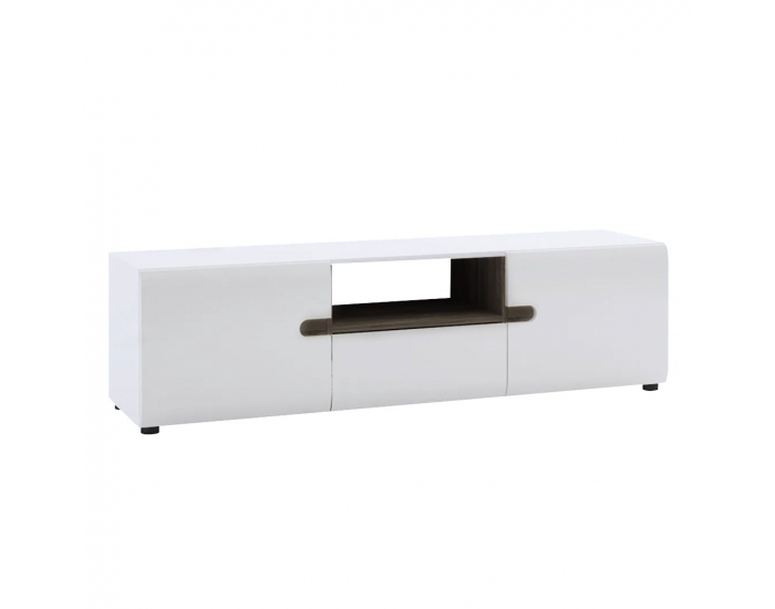TV stolík Lynatet 50 - biela / biely vysoký lesk / dub sonoma truflový