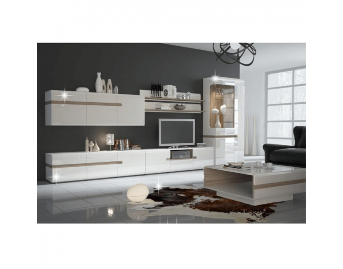 TV stolík Lynatet 50 - biela / biely vysoký lesk / dub sonoma truflový