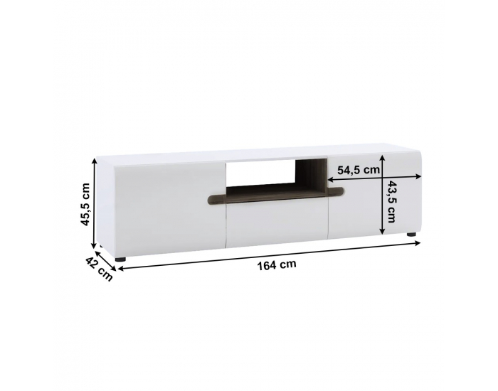 TV stolík Lynatet 50 - biela / biely vysoký lesk / dub sonoma truflový