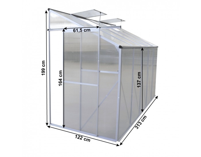 Záhradný skleník k stene Mabon Typ 3 313x122x199 cm - priehľadná