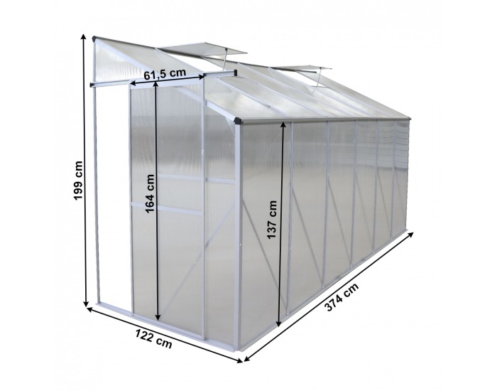 Záhradný skleník k stene Mabon Typ 4 374x122x199 cm - priehľadná