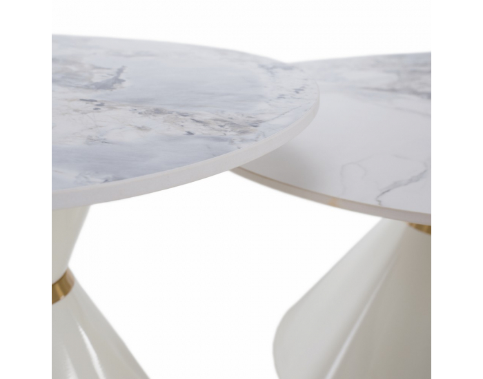 Konferenčný stolík (2 ks) Mabuz - biely mramor / biela
