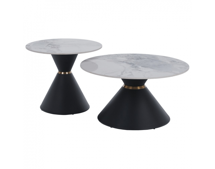 Konferenčný stolík (2 ks) Mabuz - biely mramor / čierna