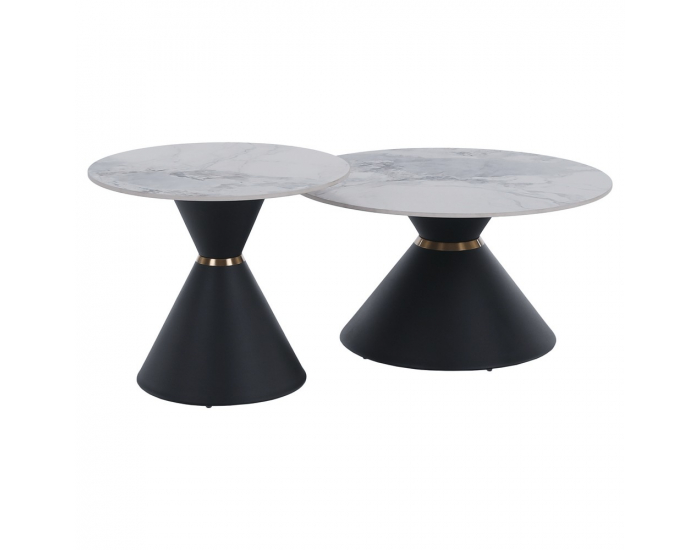 Konferenčný stolík (2 ks) Mabuz - biely mramor / čierna