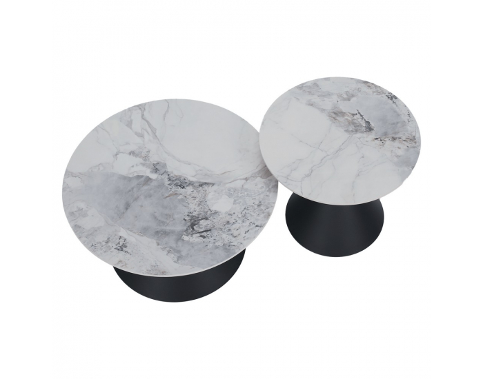 Konferenčný stolík (2 ks) Mabuz - biely mramor / čierna