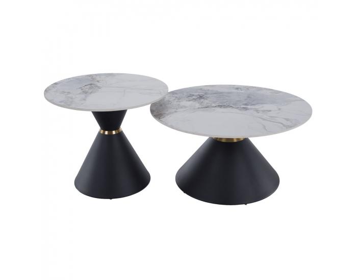 Konferenčný stolík (2 ks) Mabuz - biely mramor / čierna