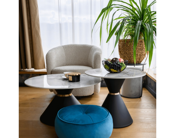 Konferenčný stolík (2 ks) Mabuz - biely mramor / čierna