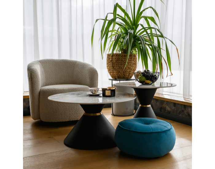 Konferenčný stolík (2 ks) Mabuz - biely mramor / čierna