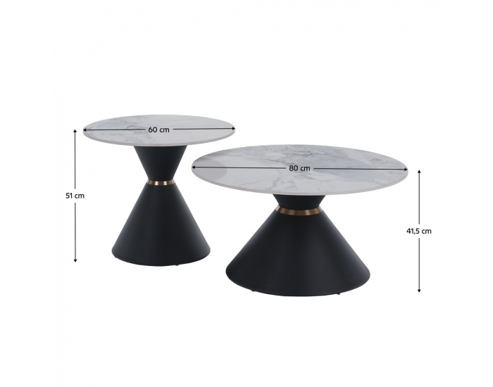 Konferenčný stolík (2 ks) Mabuz - biely mramor / čierna