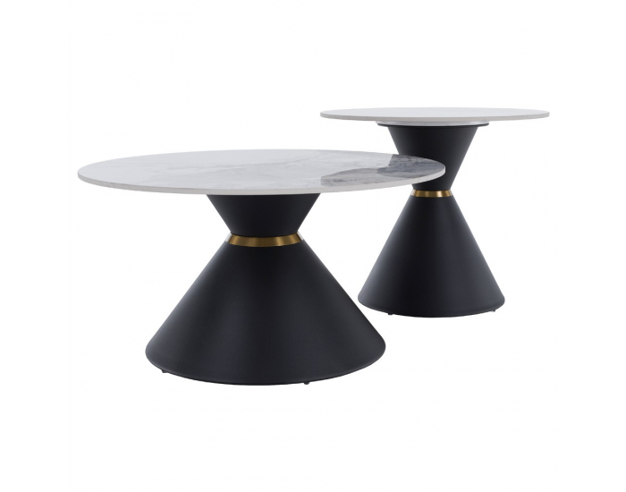 Konferenčný stolík (2 ks) Mabuz - biely mramor / čierna
