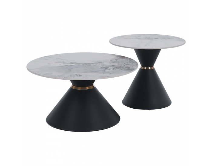 Konferenčný stolík (2 ks) Mabuz - biely mramor / čierna