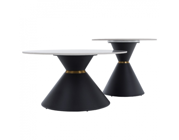 Konferenčný stolík (2 ks) Mabuz - biely mramor / čierna