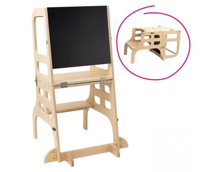 Montessori učiaca veža s tabuľou 3v1 Magan - prírodná