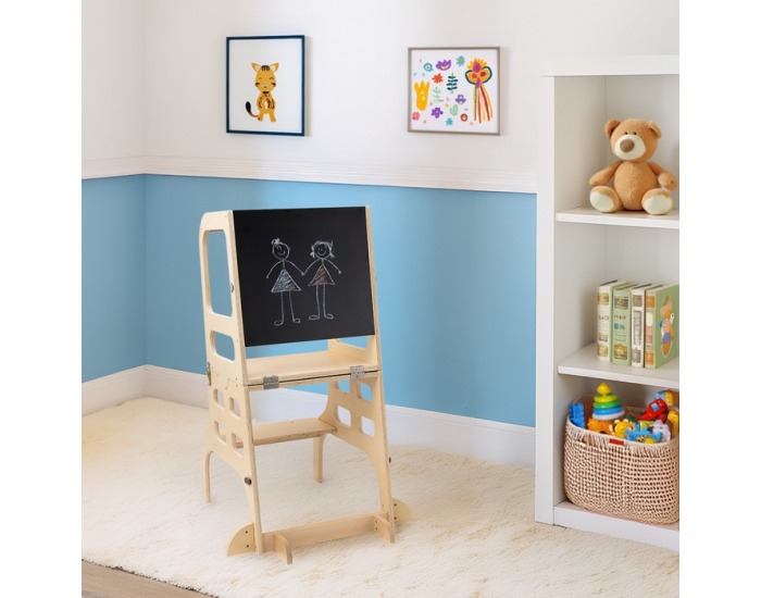 Montessori učiaca veža s tabuľou 3v1 Magan - prírodná