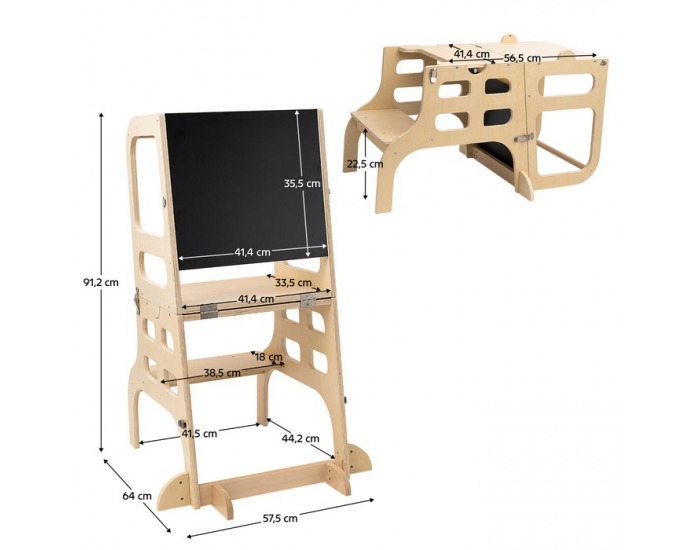 Montessori učiaca veža s tabuľou 3v1 Magan - prírodná