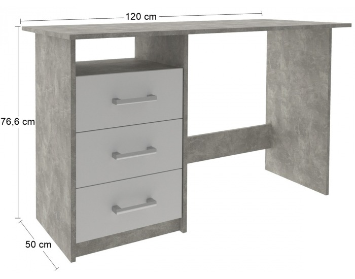 Písací stôl Makodi - beton / biela