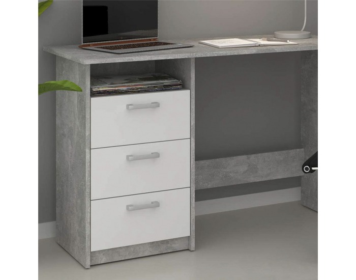 Písací stôl Makodi - beton / biela