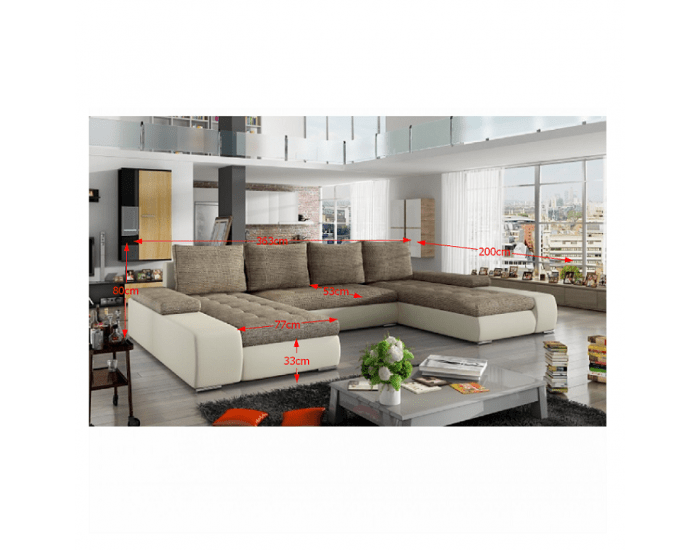 Rohová sedačka U s rozkladom Malibu U L/P - béžová / hnedý melír