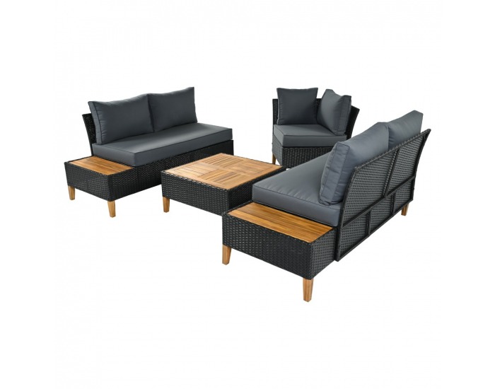 Záhradný nábytok z umelého ratanu Malkom - čierna / sivá / prírodná