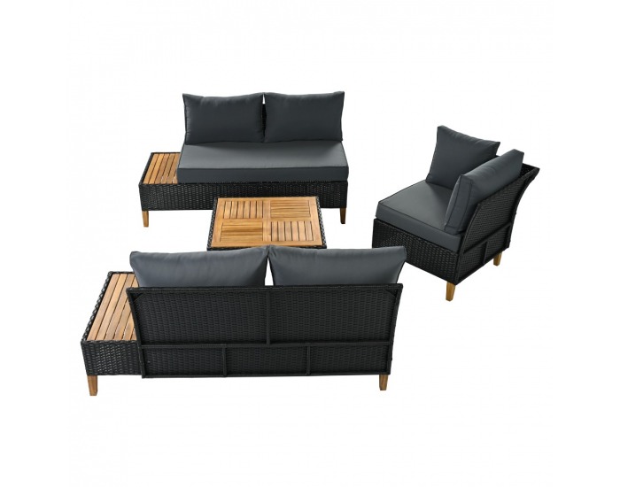 Záhradný nábytok z umelého ratanu Malkom - čierna / sivá / prírodná