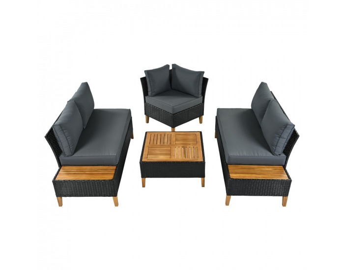 Záhradný nábytok z umelého ratanu Malkom - čierna / sivá / prírodná