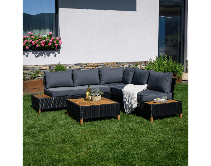 Záhradný nábytok z umelého ratanu Malkom - čierna / sivá / prírodná