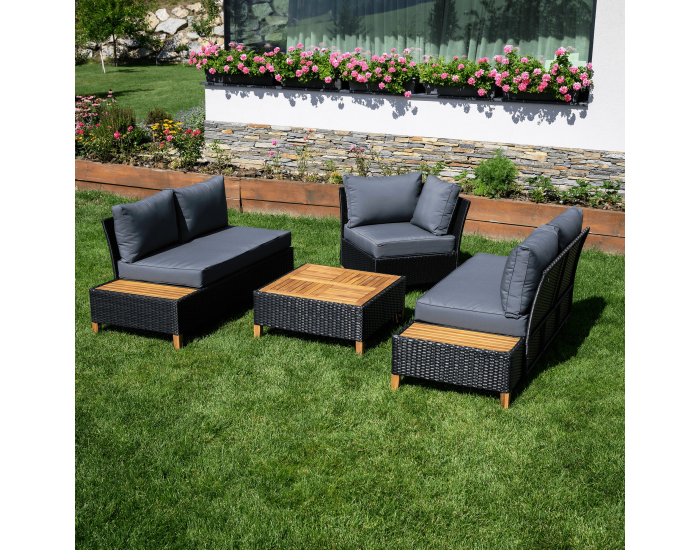 Záhradný nábytok z umelého ratanu Malkom - čierna / sivá / prírodná