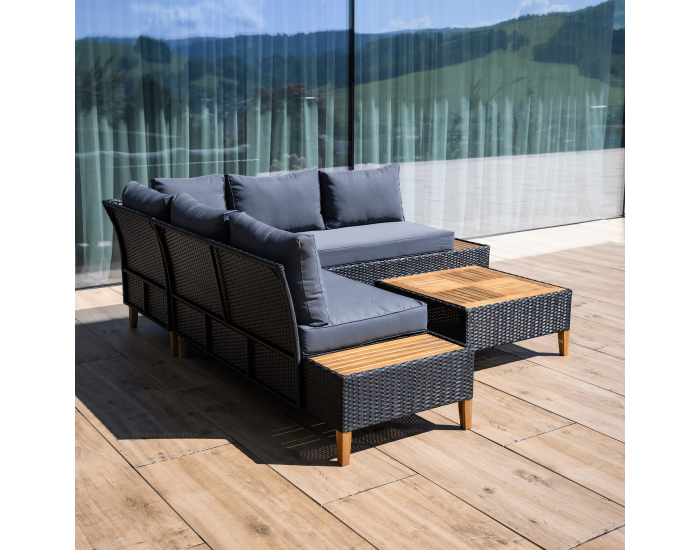 Záhradný nábytok z umelého ratanu Malkom - čierna / sivá / prírodná