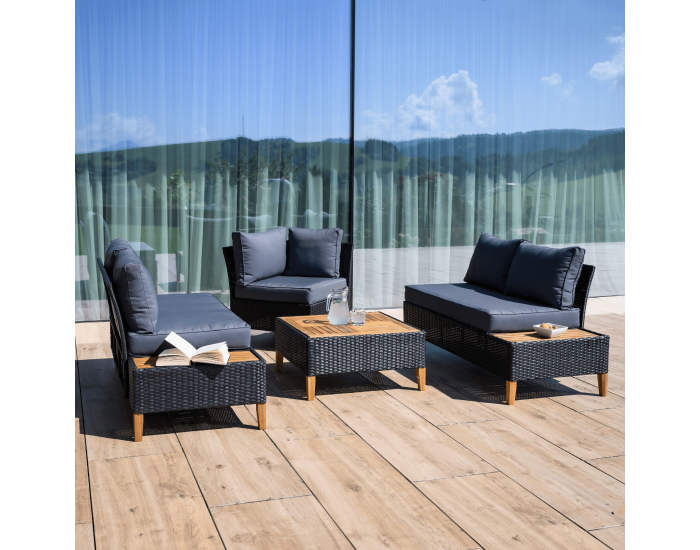 Záhradný nábytok z umelého ratanu Malkom - čierna / sivá / prírodná