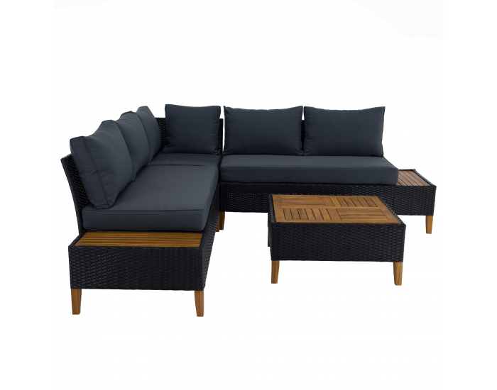 Záhradný nábytok z umelého ratanu Malkom - čierna / sivá / prírodná