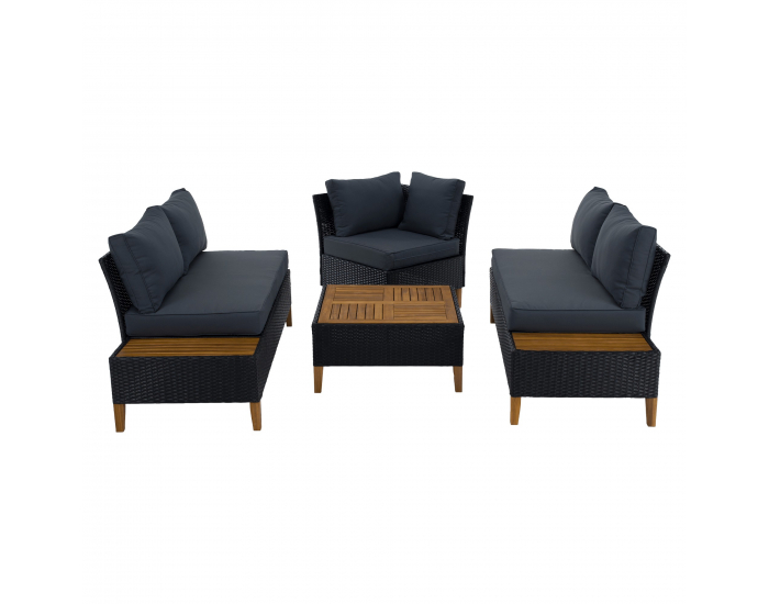 Záhradný nábytok z umelého ratanu Malkom - čierna / sivá / prírodná