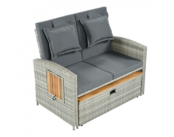 Záhradná pohovka z umelého ratanu Malory - sivá / prírodná