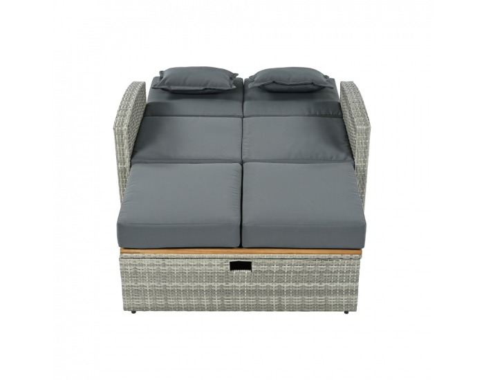 Záhradná pohovka z umelého ratanu Malory - sivá / prírodná