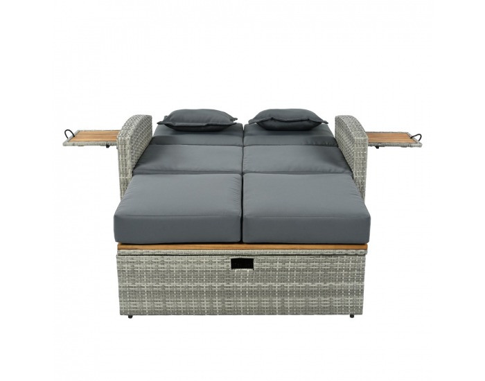 Záhradná pohovka z umelého ratanu Malory - sivá / prírodná