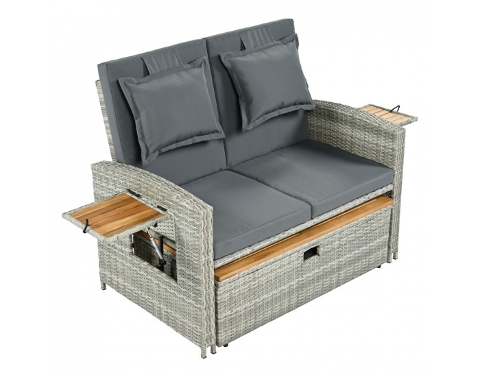 Záhradná pohovka z umelého ratanu Malory - sivá / prírodná