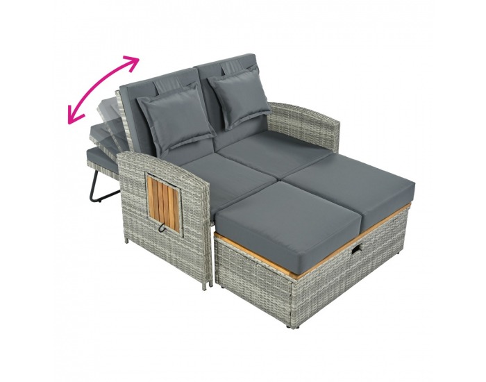 Záhradná pohovka z umelého ratanu Malory - sivá / prírodná