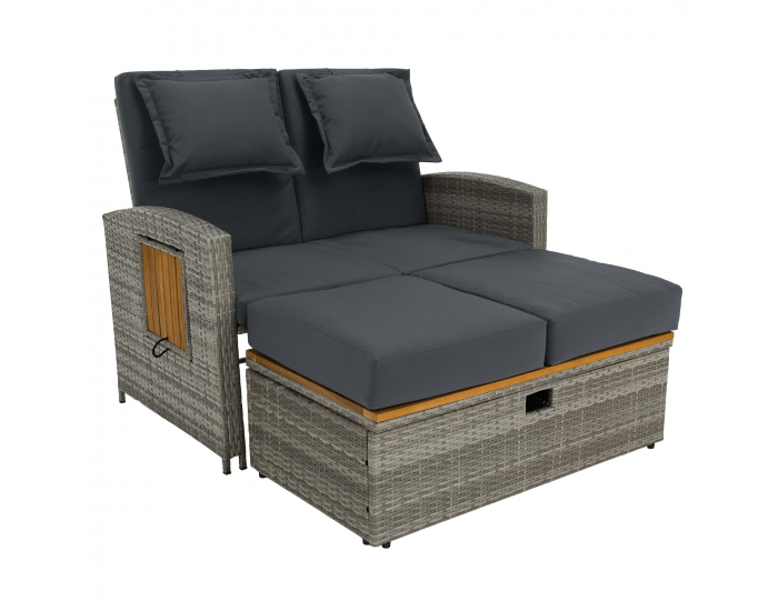 Záhradná pohovka z umelého ratanu Malory - sivá / prírodná